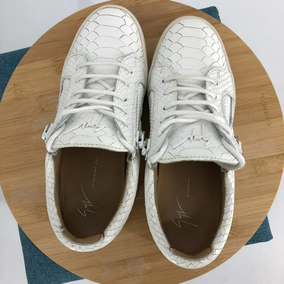 GIUSEPPE ZANOTTI White  Croc-Embossed Leather Zipper Sneakers Trainers 36.5 - Picture 5 of 10